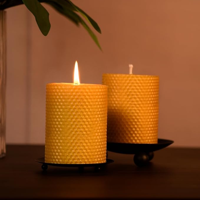 DEYBBY 3×4 in Beeswax Pillar Candle - Handmade Pure Beeswax Rolled Candle for Gift & Home Decor