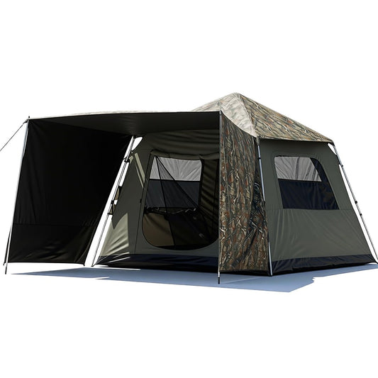 Trend Tents Instant Pop Up Camping Tent for 2-4 People 9.8x9.8ft Cabin Tent with 8ft Standing Height, Waterproof Rainfly, 300GSM Poly-Cotton Canvas, Automatic Setup for Glamping & Family Camping