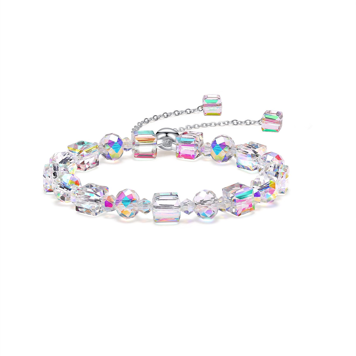 HANGINTHERE Crystal Bracelets for Women, Adjustable 925 Sterling Silver Beaded Bracelet, Sparkling Gift for Birthday Christmas