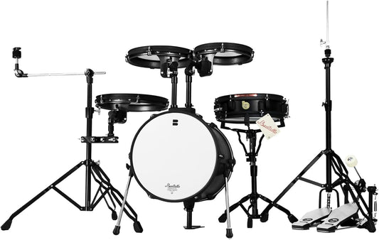 Beatello Jungle Pad Compact Portable Adult 5pc Drum Set, 1.5 inches ultra-thin steel drum Cavity,14 Inches Complete Full Size Kit with Bass Drum, Designed for the mobile musician