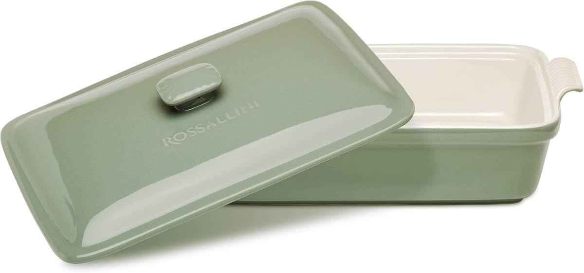 ROSSALLINI Stoneware Casserole Dish - Extra Large 4.23 Quart Bakeware Set with Lid | 13 x 9 Inch, Verde Salvia