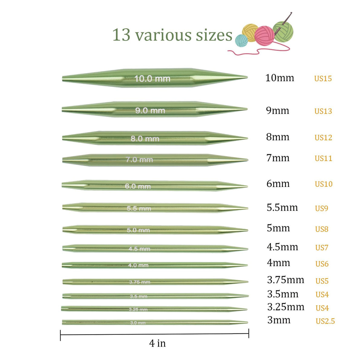 BsHooker Interchangeable Circular Knitting Needles Set with Case,13 Pairs Aluminum Knitting Needles 3mm to 10mm,Lightweight and Durable for Handmade DIY Knitting with Knitting Accessories,Green