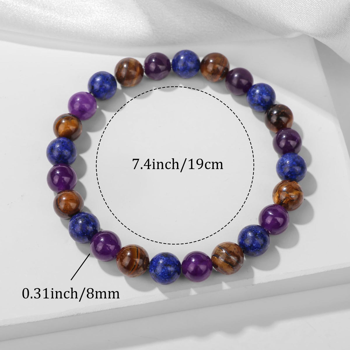 Bolinailo Healing Crystal Courage Bracelet 8mm Crystal Beaded Bracelet for Women Men Natural Stones of Lapis Lazuli, Amethyst and Tiger Eye Handmade Gemstone Reiki Spiritual Jewelry Gifts