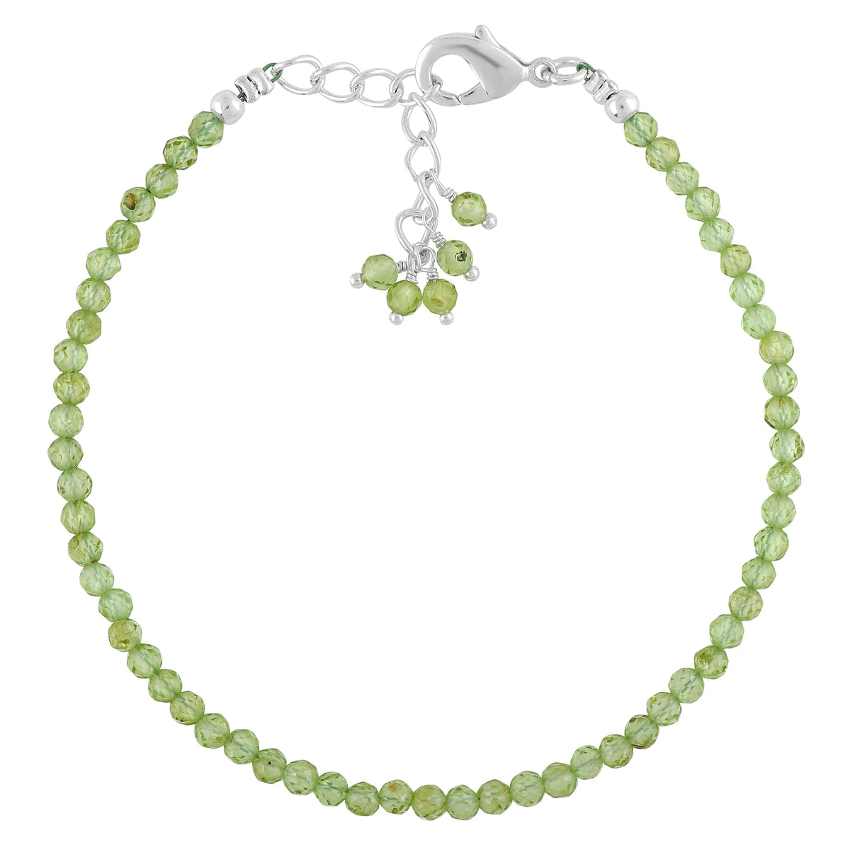 CRYSTALINES High Grade Natural Peridot Gemstone Bracelet, Handmade Beaded Jewelry, August Birthstone, Healing Crystals, Silver Adjustable Chain, Christmas Gift for Women, Size-8inch