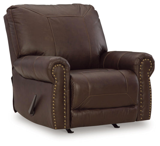Signature Design by Ashley Colleton Classic Leather Match Upholstered Manual Recliner with Nailheads, Dark Brown