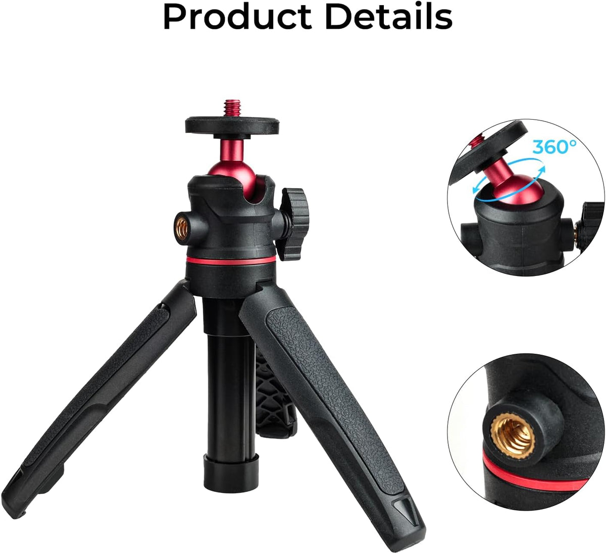 Wurkkos 360 1/4" CL01 HD02 DL08 Mini Telescopic Tripod, Handheld Stand with Flexible Ball Head and Screw for Camping