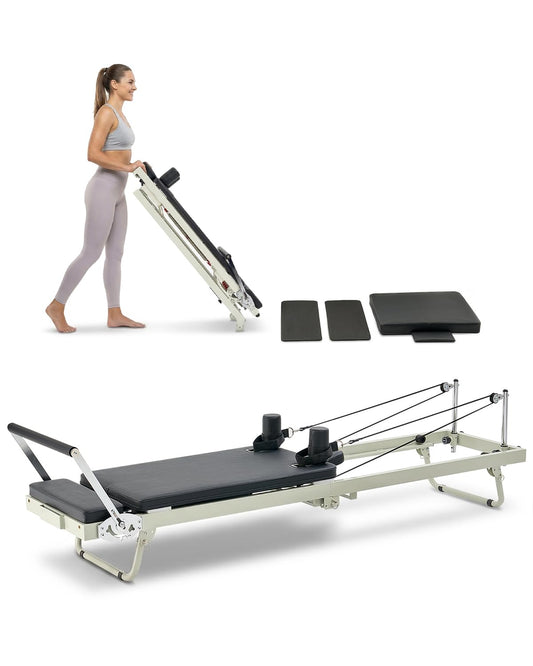 VEVOR Foldable Pilates Reformer, Pilates Workout Machine for Home Gym Studio Use, Pilates Bed with Dual Resistance- Spring & Cord, Reformer Set for Advanced Users and Beginners, Up to 400 LBS