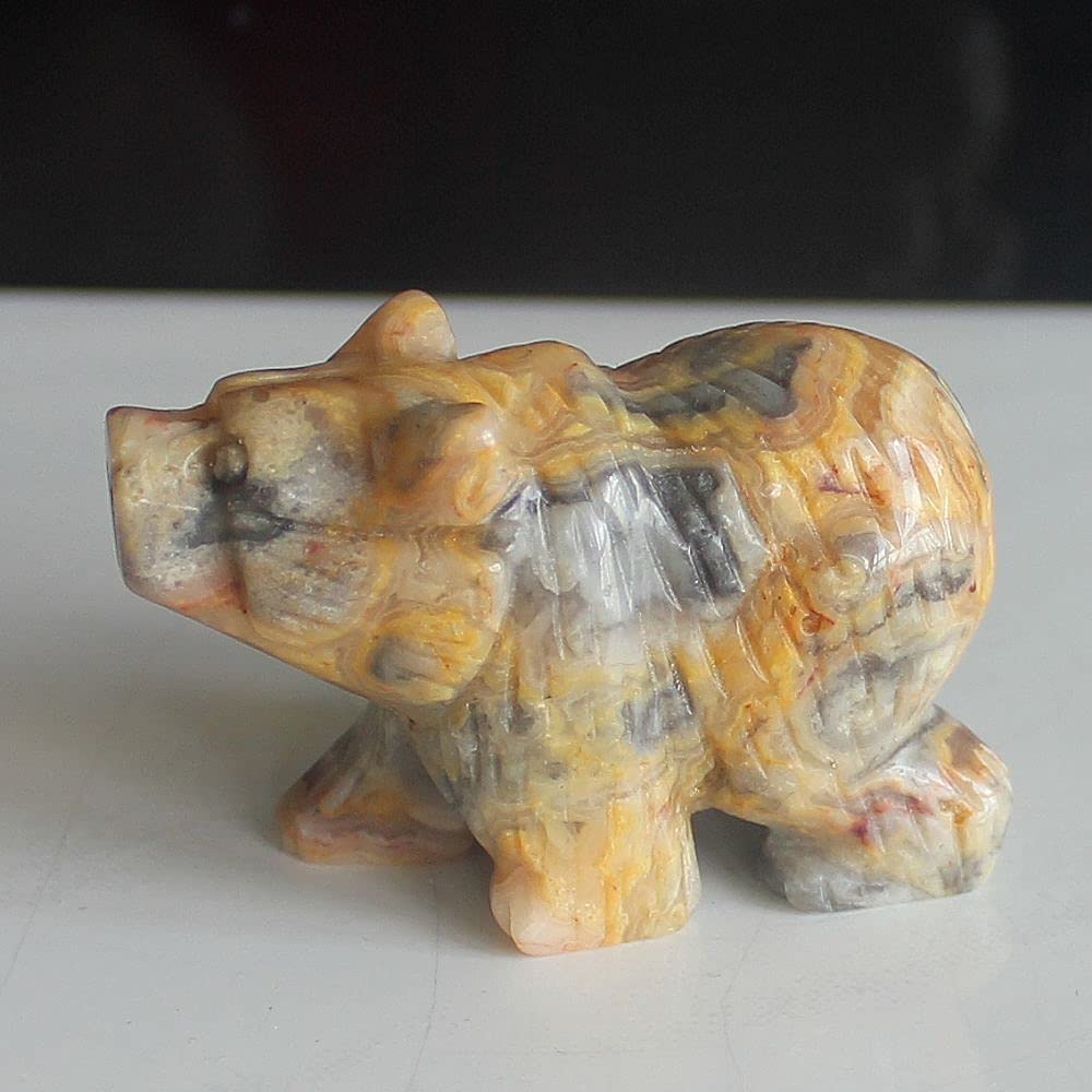 2'' Hand Carved Mixed gemstome Crystal Bear Figurine Animal Carving (Crazy lace Agate 2)