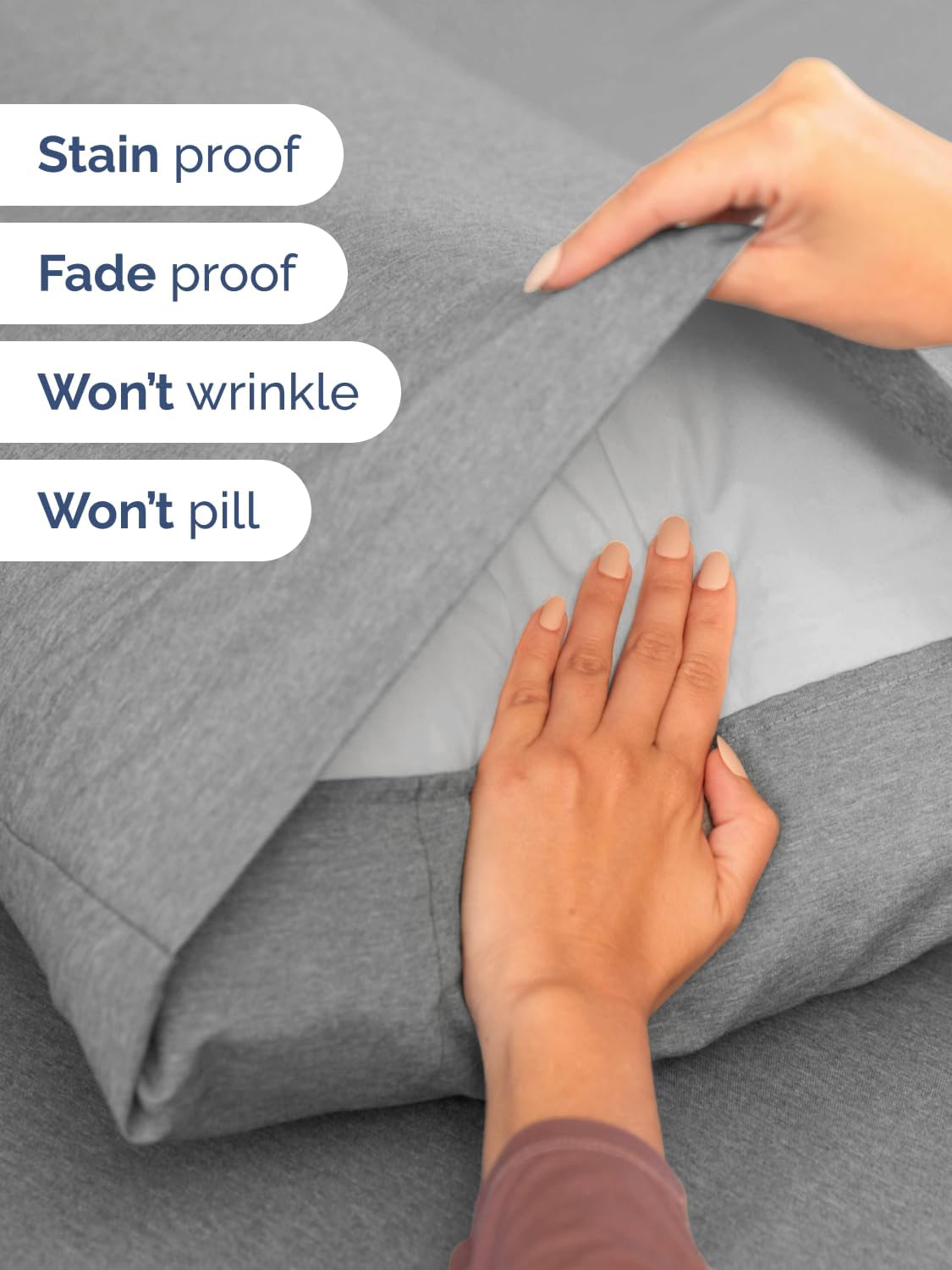Skiennix Extra Deep Queen Sheet Set | 6-Piece Breathable Cooling Bedding - Soft, Wrinkle-Free - Heathered Grey