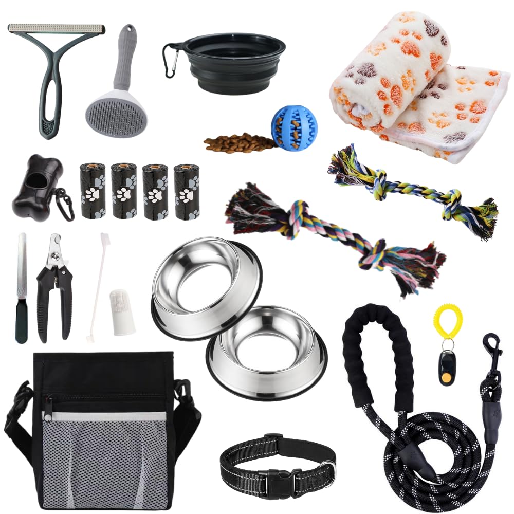 PupLuxe Puppy Starter Kit - Black 22 Piece Dog Training Kit | Great Puppy Gift for First Time & Experienced Owners | New Dog Bundle