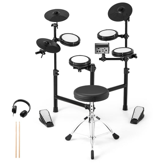 Costzon Electric Drum Set, Electronic Drum Kit for Beginner with 4 Quiet Mesh Pads, 150 Sounds, 9.5” Cymbals, Metronome, USB MIDI, Headphone, 2 Pedals, Drumsticks & Adjustable Throne