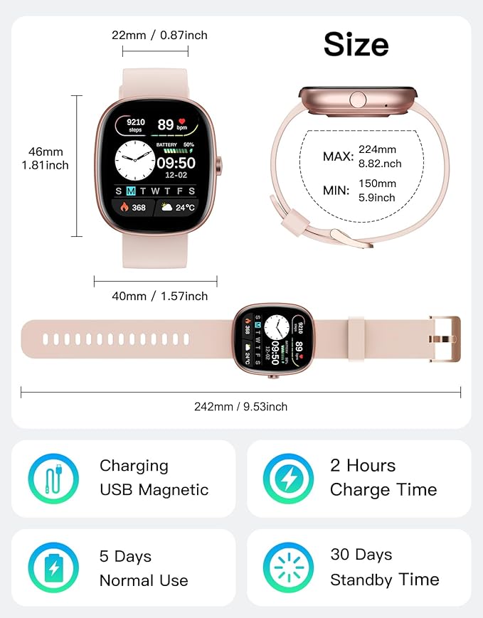 Fitness Tracker 2025 Ver. (Answer/Make Calls), 1.85" Smart Watch Fitness Watches for Women Men with 24/7 Heart Rate Blood Oxygen Monitor Sleep Tracker 100+ Sport Modes IP68 Waterproof (Pink)