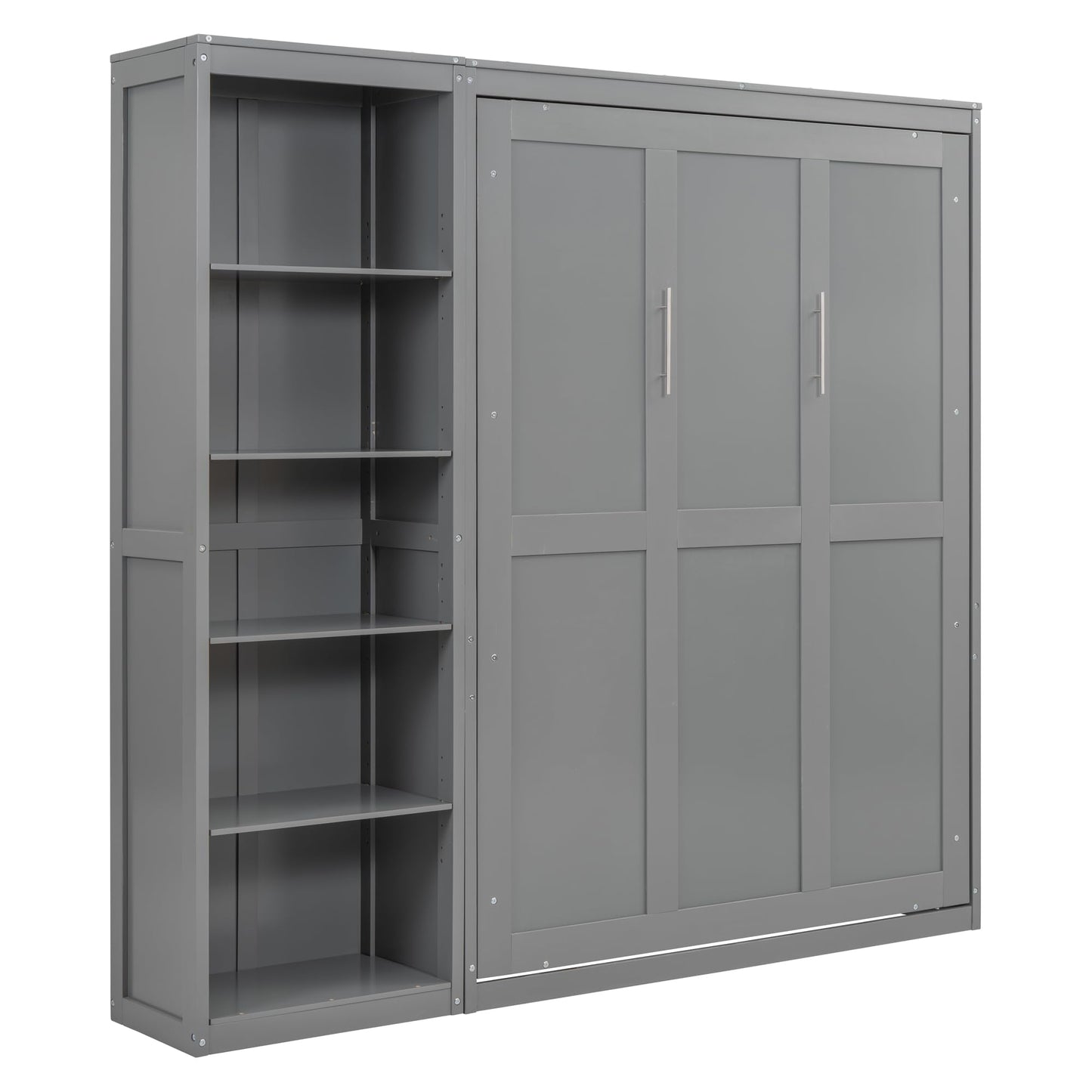 Merax Space-Saving Gray Murphy Bed Full Size with Adjustable Storage Shelves, Multifunctional Foldable Wall Bed for Small Spaces Studio Study Office Guest Room