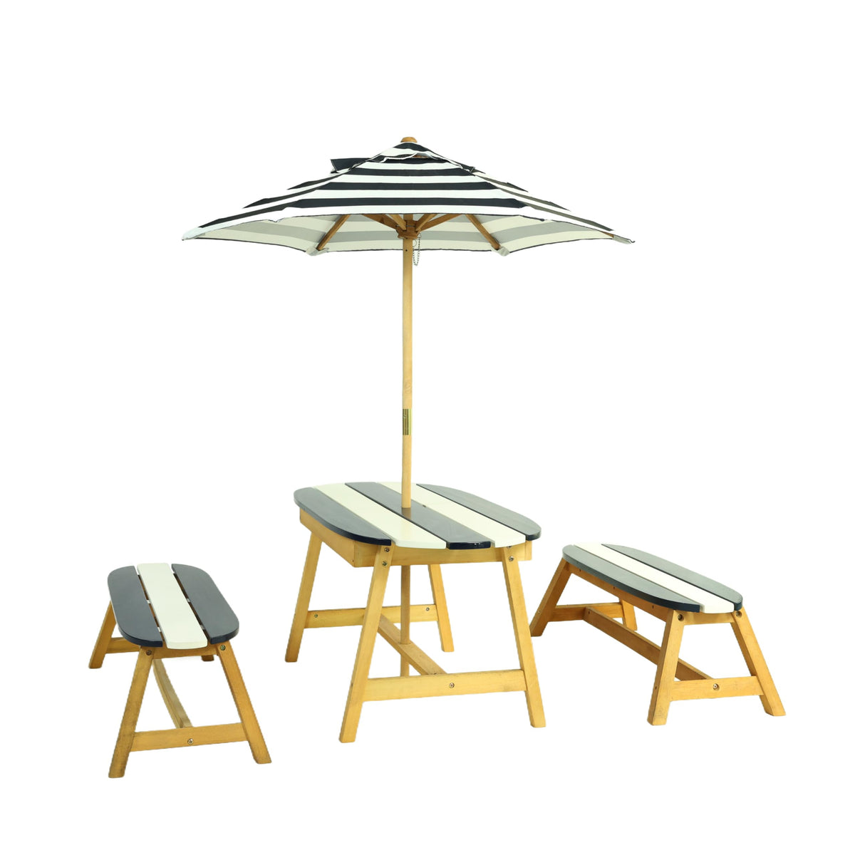 Gecheer Kids Picnic Table Set with Umbrella – Indoor/Outdoor Wooden Table & Benches for 4 Children, Dark Blue