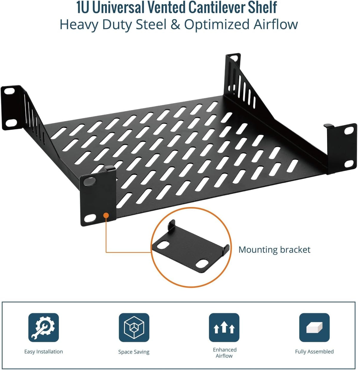 Tecmojo 1U 10" 7.87" Rack Mount Shelf for Server Rack, Deep Vented Cantilever Tray, Metal Shelf for Network Cabinet
