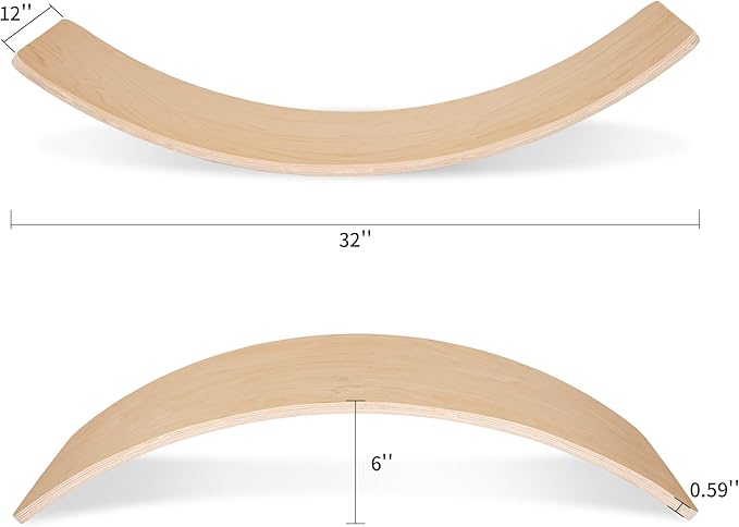 Balance Board, 32 Inch Wooden Wobble Board, Montessori Rocker Yoga Curvy Board Natural Wood, Open Ended Learning Toy, Sensory Play Equipment for Office & Classroom, Multiple Colors