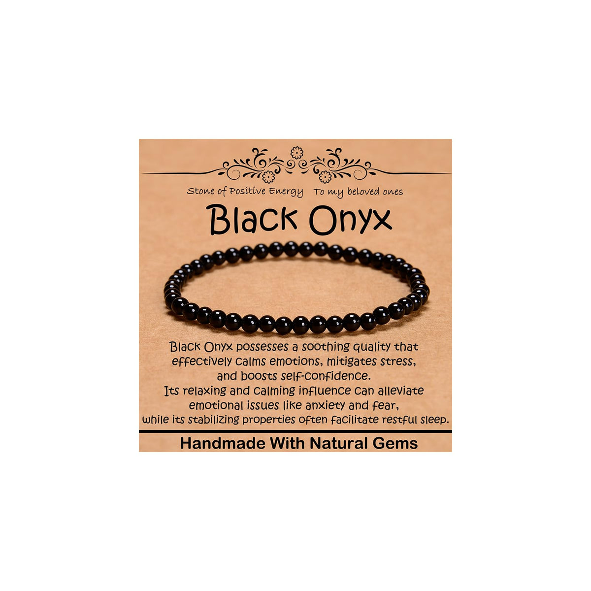 CHCCOYE 4mm Natural Healing Gemstone Bracelet Handmade Yoga Stretch Elastic Bracelet Stress Relief Crystal Jewelry for Men and Women (4mm, Black Onyx)