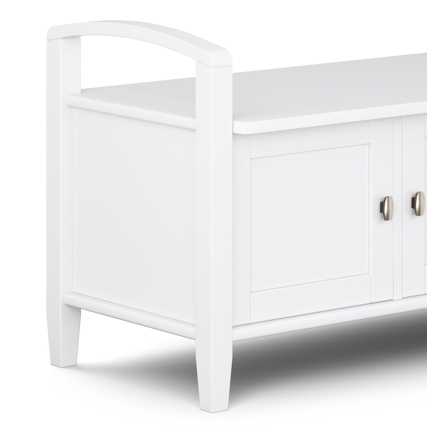 SIMPLIHOME Warm Shaker Entryway Storage Bench - 44 inch Wide Solid Wood Storage Seat in White, Transitional Bench Seat for Mudroom or Living Room with Lift-Up Lid and Shaker-Style Panels