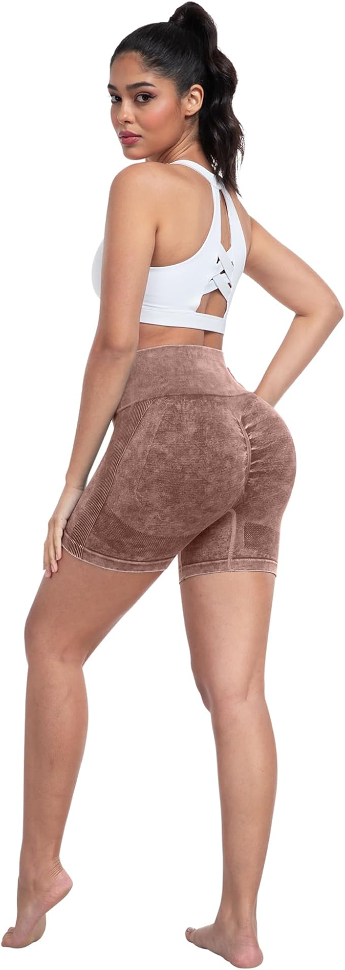 CHRLEISURE Women's 4 Packs Workout Gym Shorts, High Waisted Butt Lifting Scrunch Butt Seamless Booty Shorts