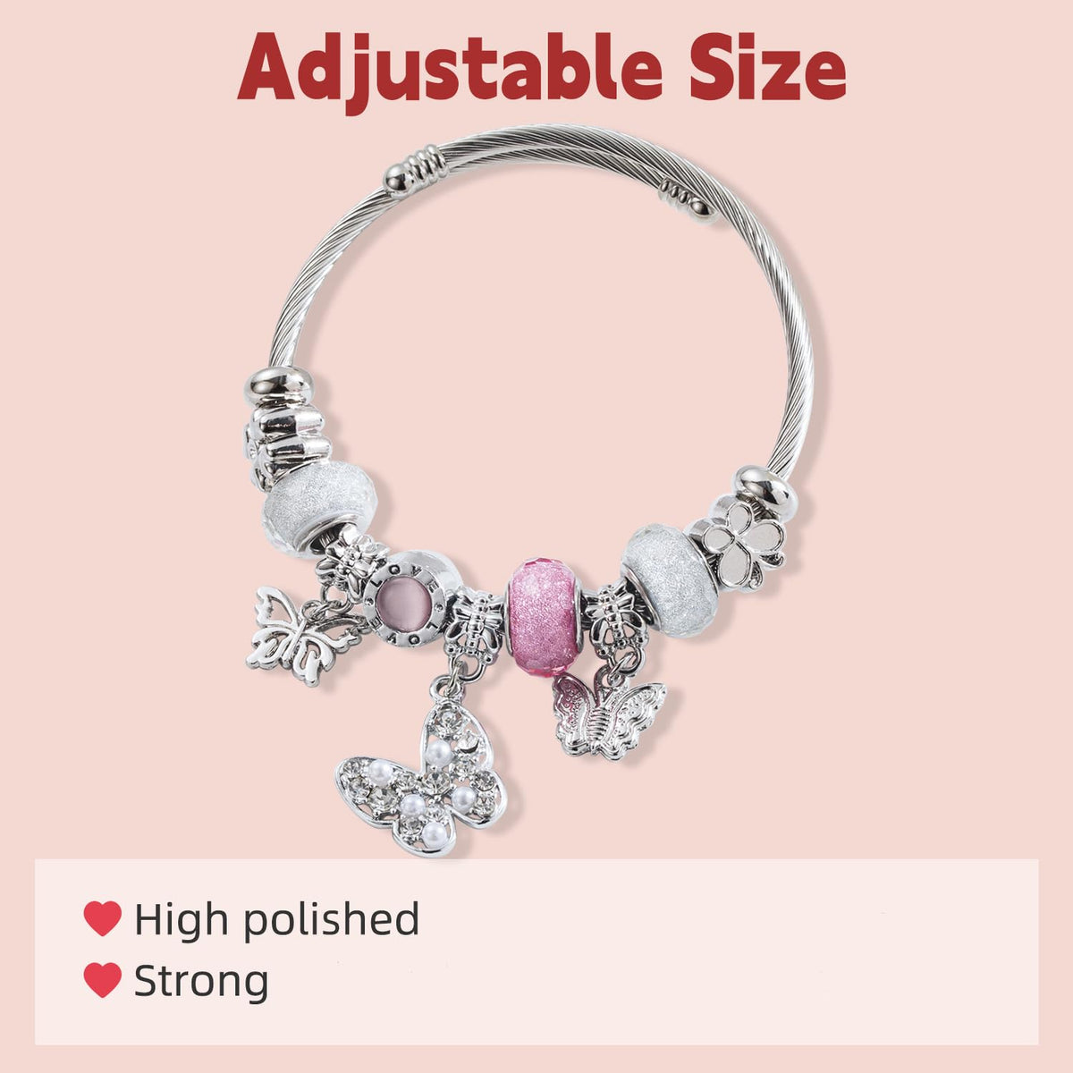 QMWKVNC Charm Bracelets for Girls,Exquisite Cute Cartoon Friendship Silver Bracelets Stainless Steel Bangle, Girls Jewelry Suitable for Holiday Gifts and Birthday Gifts (Bracelets-D)
