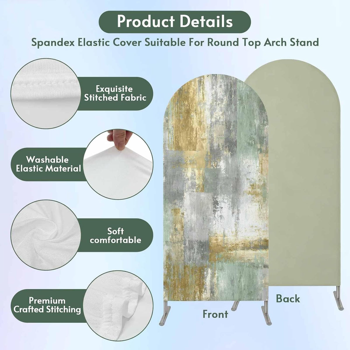 LFoveYuamer 6.6 Ft Arch Backdrop Cover, Yellow Sage Green Grey Decorative Wedding Arch Covers Spandex Fitted, Modern