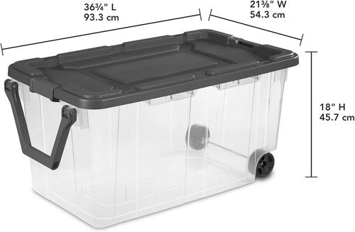 160 Quart Wheeled Storage Bins by [Brand Name] - Stackable Heavy-Duty Clear Totes with Secure Latch Lid & Reinforced Handle | Ideal for Garage & Closet (Clear/Gray)