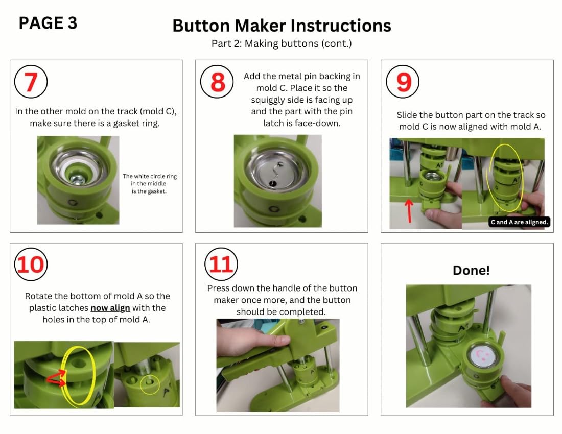Button Maker Machine 75mm with Badge Pin Supplie Kit, 3-inch Pins Press Buttons Making with Blank Round Button Parts Metal Pin Back & Picture Paper & Plastic Mylar & Cutter, for DIY Keepsake Gift