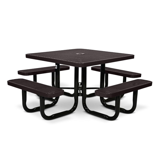 46” Square Heavy-Duty Expanded Metal Brown Picnic Table