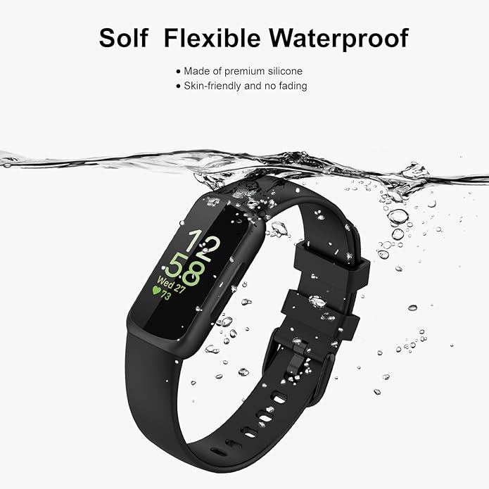 2 Pack Compatible with Fitbit Inspire 3 Bands, 15.4mm Width Soft Silicone Adjustable Sport Replacement Band for Women Men