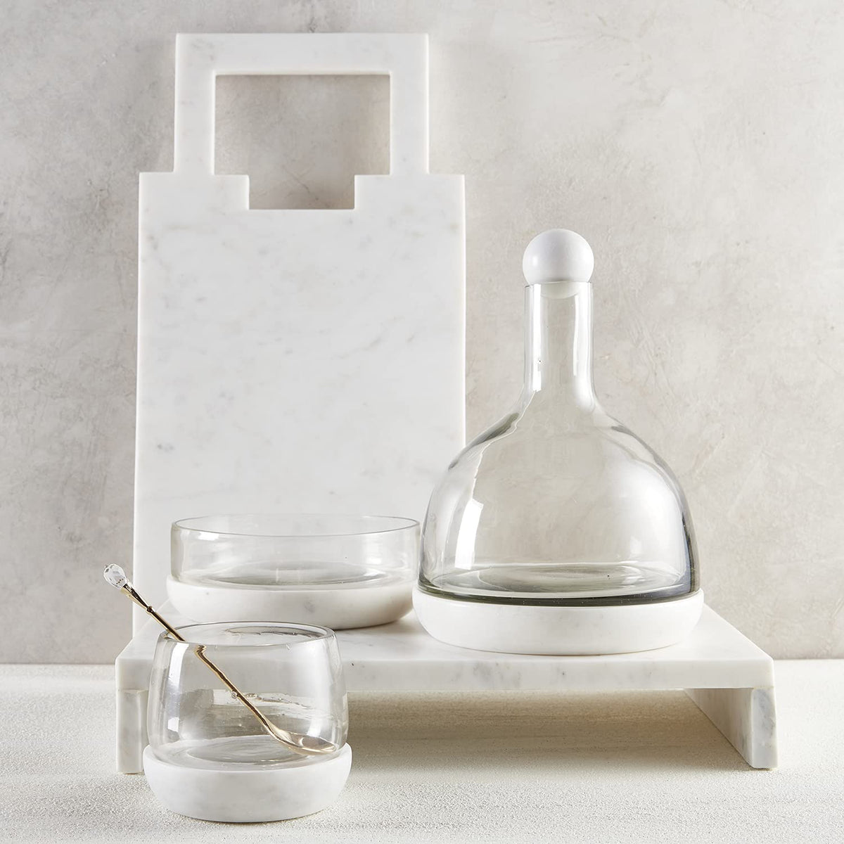 Santa Barbara Design Studio Table Sugar Marble and Glass Wine Carafe, 42-Ounce, White