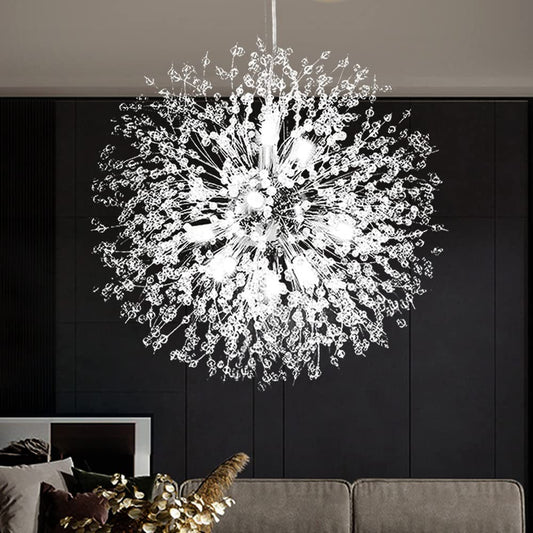 Yiisem Dandelion Crystal Chandeliers, 16-Light Chrome Modern Round Firework Pendant Lighting, Hanging Chandelier Light Fixtures for Dining Room Bedroom Living Room Kitchen Aisle Girls Room