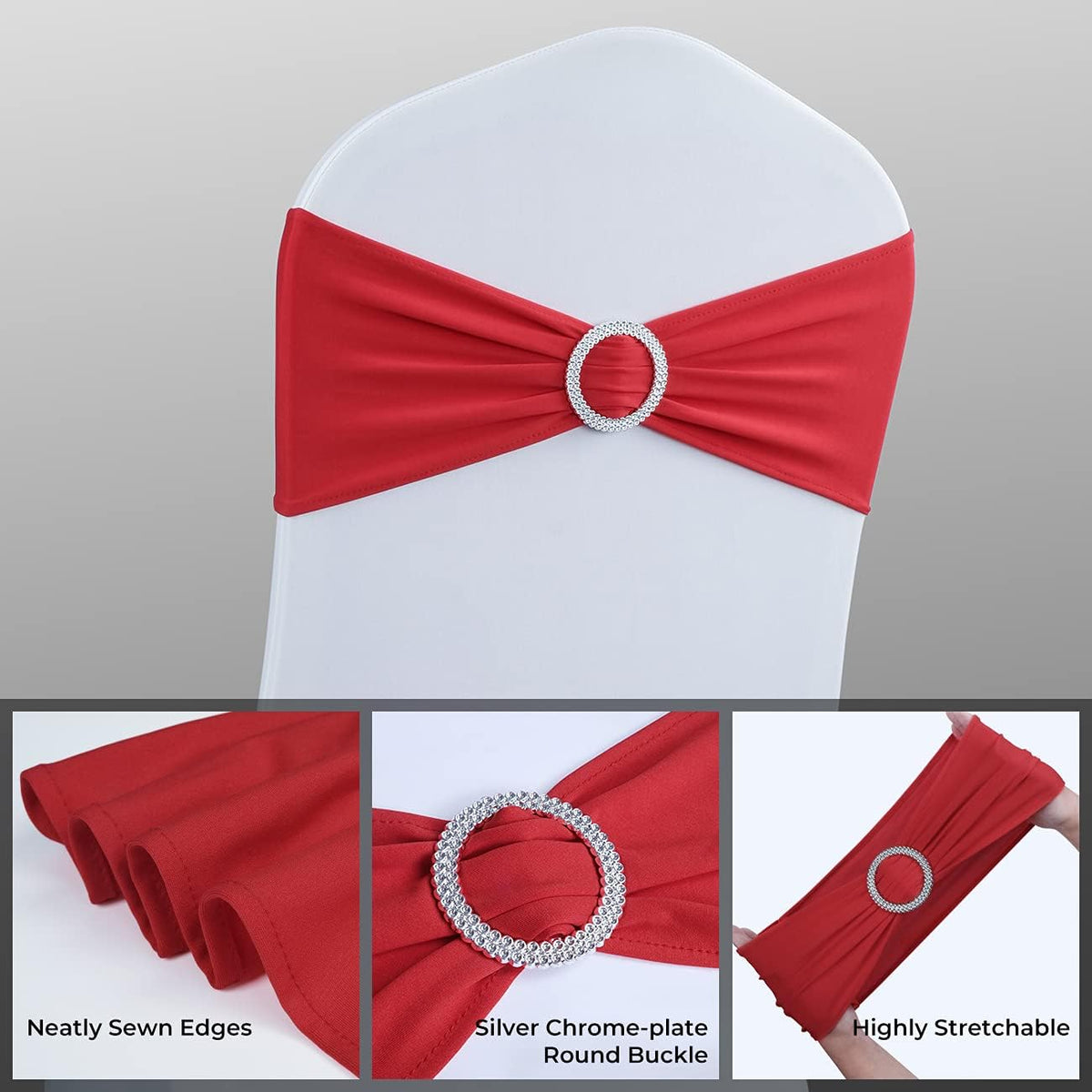 Babenest Spandex Chair Sashes - 100PCS Premium Stretch Covers with Buckle Slider | Red Elastic Ties for Weddings & Events
