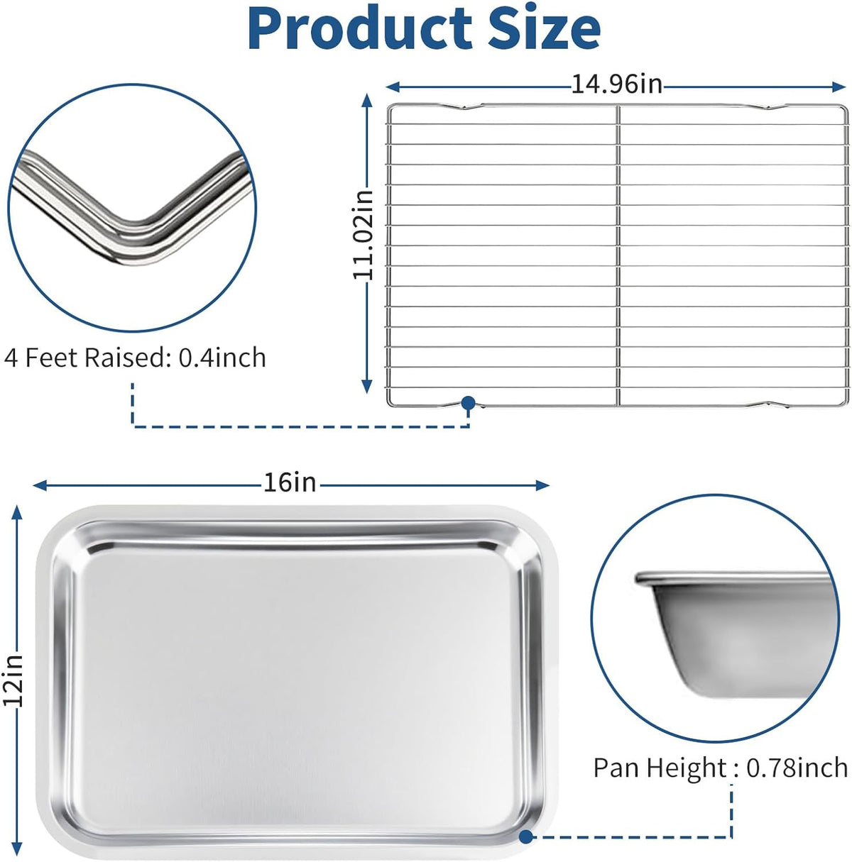 Skiennix Baking Sheet Set - 4-Piece Stainless Steel Cookie Pans with Cooling Racks | Non-Toxic, Dishwasher Safe, 16 x 12 x 1 Inch