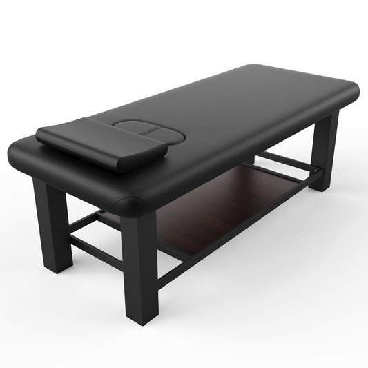 Ufurpie Professional Heavy-Duty Stationary Massage Table, Fixed Backrest Wide Exam Table, Metal Frame Treatment Bed for Spa Facial Salon Physical Therapy, Luxury PU Leather, Black, 31.5'' W × 75'' L