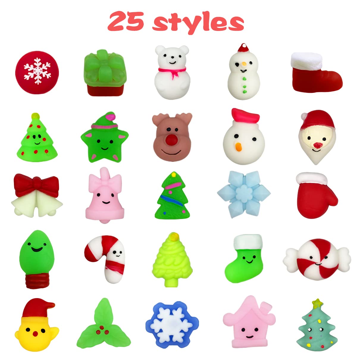 Anditoy 100 PCS Christmas Mochi Squishy Toys Squishies Christmas Toys for Kids Girls Boys Toddlers Christmas Party Favors Stocking Stuffers Gifts