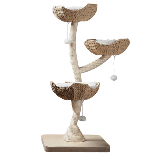 Habitat Haven The Sanctuary Cat Tree - Luxury Cat Condo, Large Modern Indoor Tower with 3 Faux Fur Beds, Scratching Posts, and Toys for Cats, 23-Inch Width x 23-Inch Depth x 52-Inch Height