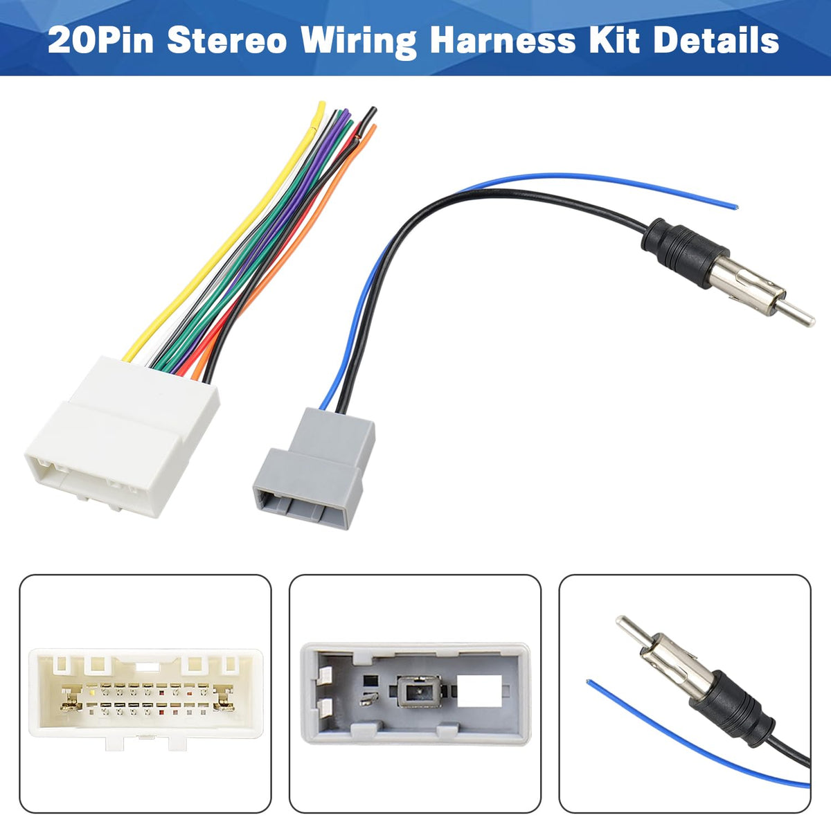 20Pin Stereo Wiring Harness Antenna Kit Car Stereo Wire Connector Replacement for Nissan Altima Frontier Versa Titan