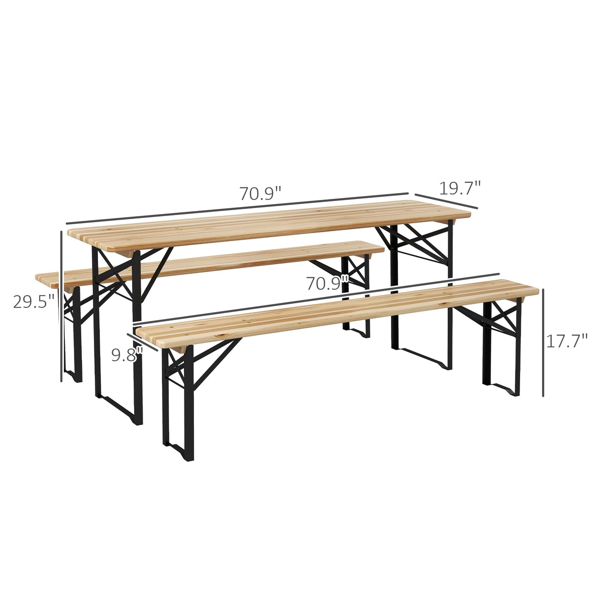Portable Picnic Table and Bench Set, Outdoor Wooden Folding Camping Dining Table Set