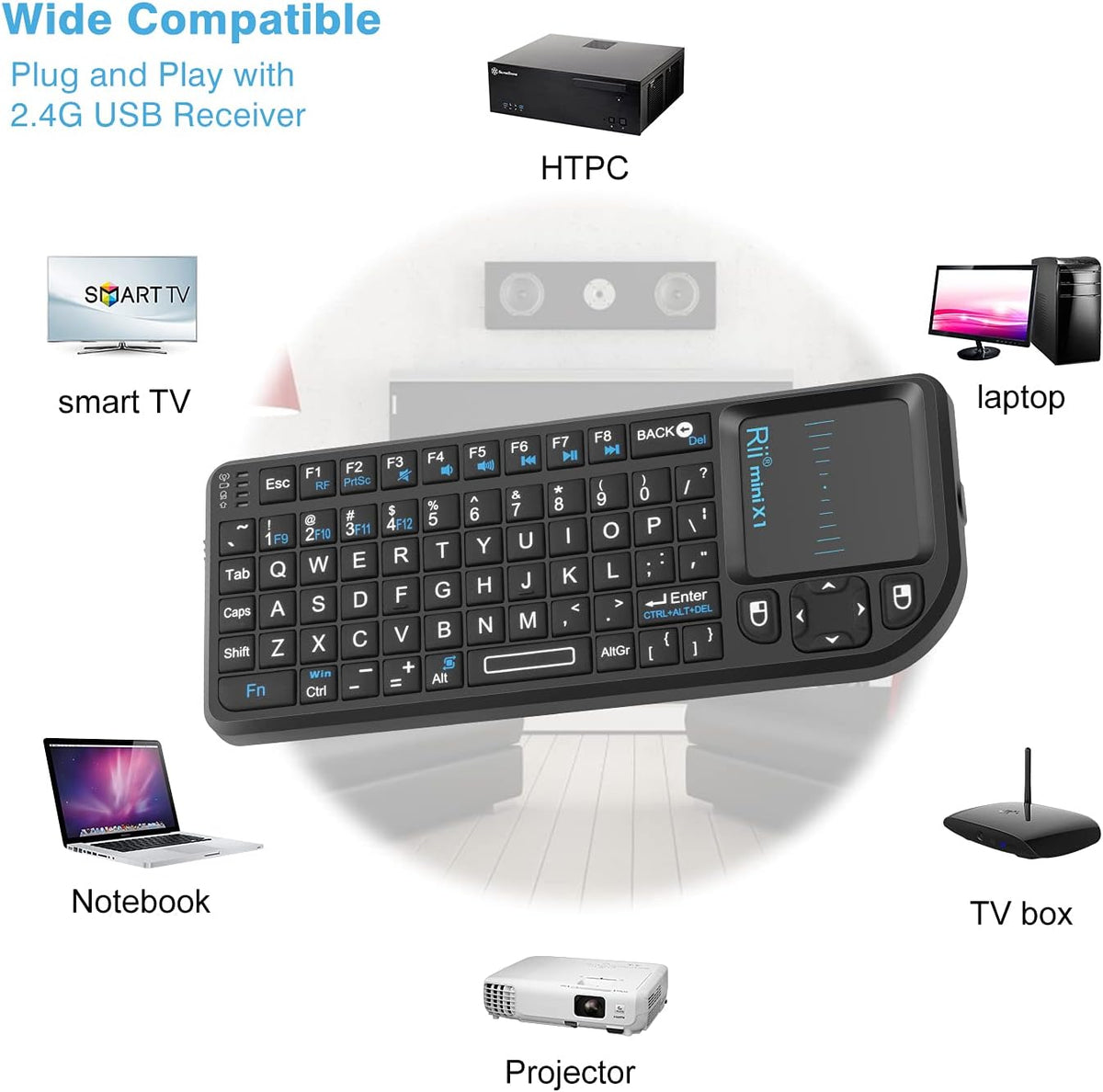 Beastron 2.4G PS3. X1-Black Rii Mini Wireless Keyboard with Touchpad Mouse,Lightweight Portable Controller with USB