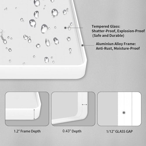 LOAAO White Metal Framed Bathroom Mirror - Large Rounded Rectangle, Anti-Rust, 24x36 Inch | Versatile Wall Mount