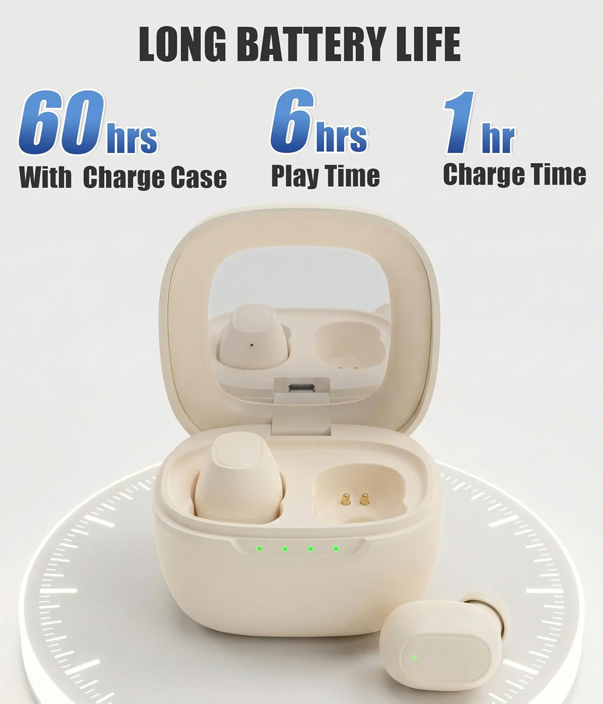 STUPIDYIN 5.3 30H IP54 Wireless Earbuds, Bluetooth Headphones with Makeup Mirror Charging Case, Semi-Transparent