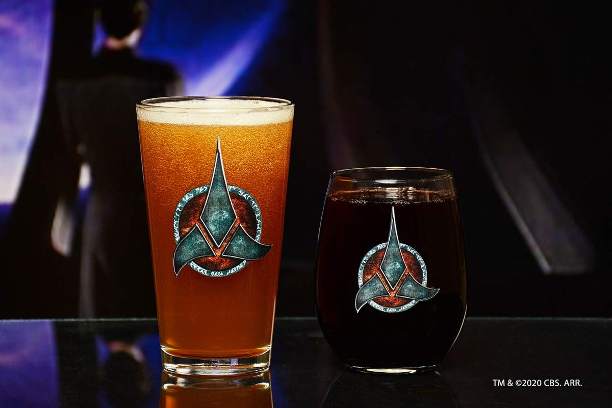 STAR TREK Warrior Printed Pint & Stemless Wine Glass Set - Officially Licensed, Premium Quality, Handcrafted Glassware - A Collectible Gift for Series Lovers, Birthdays, & Special Occasions