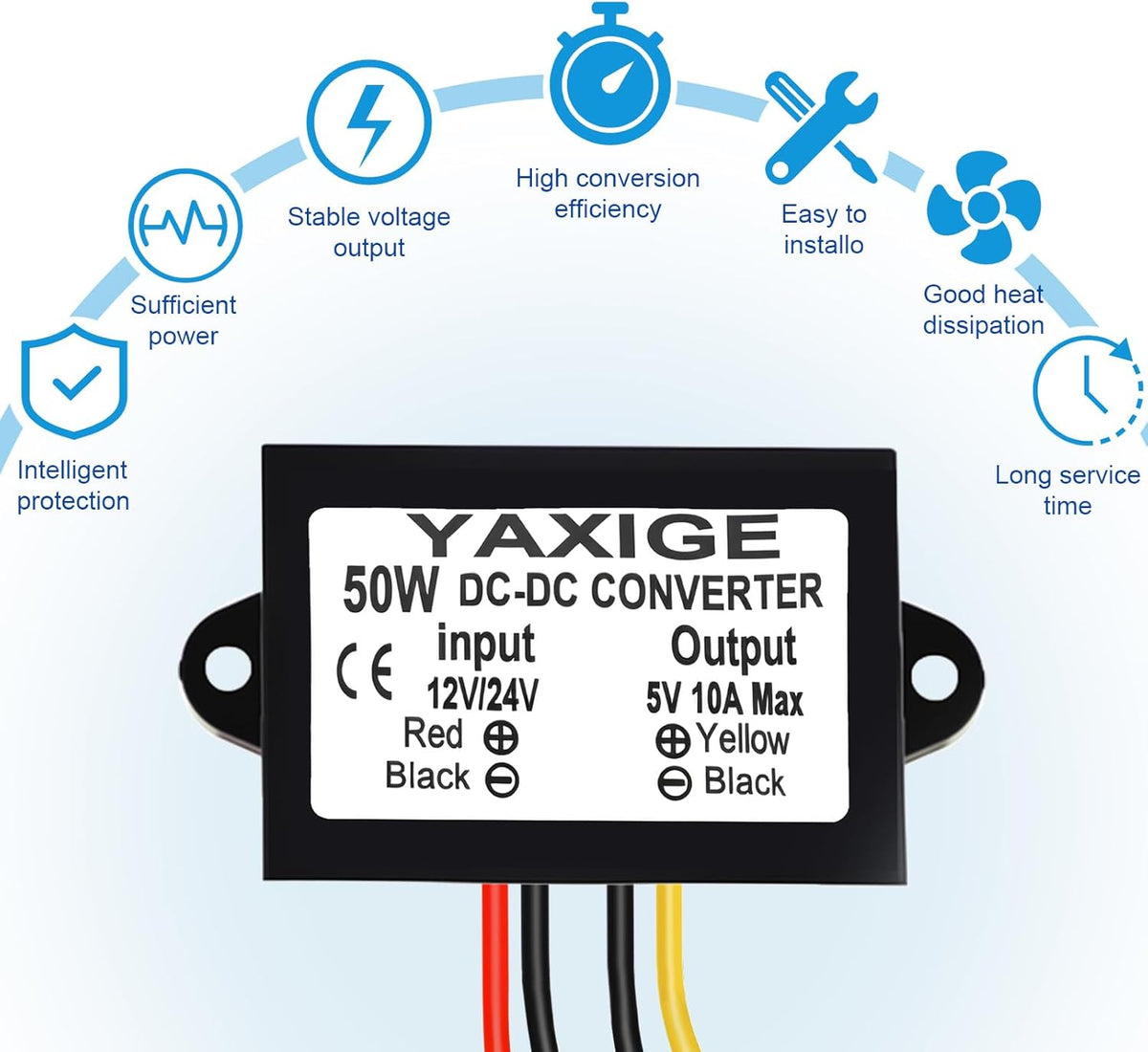 YAXIGE 3PCS 12V/24V 5V 10A 50W (10V-32V 5V, 10A) to Step-Down Converter Regulator Waterproof Step-Down Power Supply