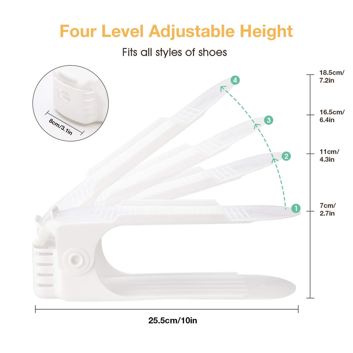 Neprock Shoe Slots Organizer, 20 Pack Adjustable Shoe Rack Stacker Storage Space Saver, Double Deck Shoe Rack Holder for Closet Organization (White)