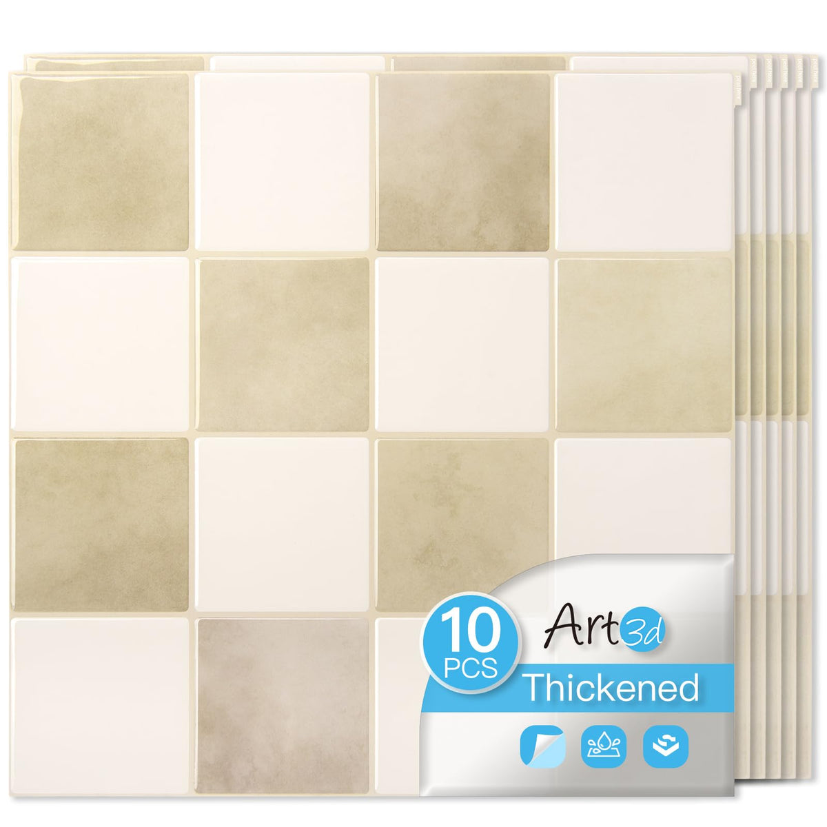 Art3d 10-Pack Heavy-Duty Peel and Stick Backsplash, 12x12 Inch Self-Adhesive Wall Tile Stick on Kitchen Countertop, Beige and White