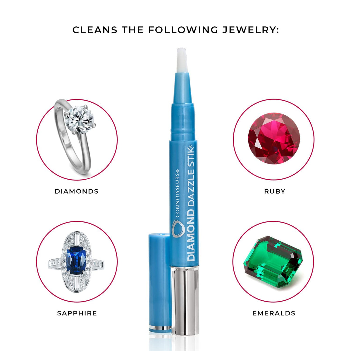 CONNOISSEURS Diamond Dazzle Stik for Rings, Earrings, and Bracelets - Portable Jewelry Cleaner Solution Pen - Reduces Scratches and Removes Dirt