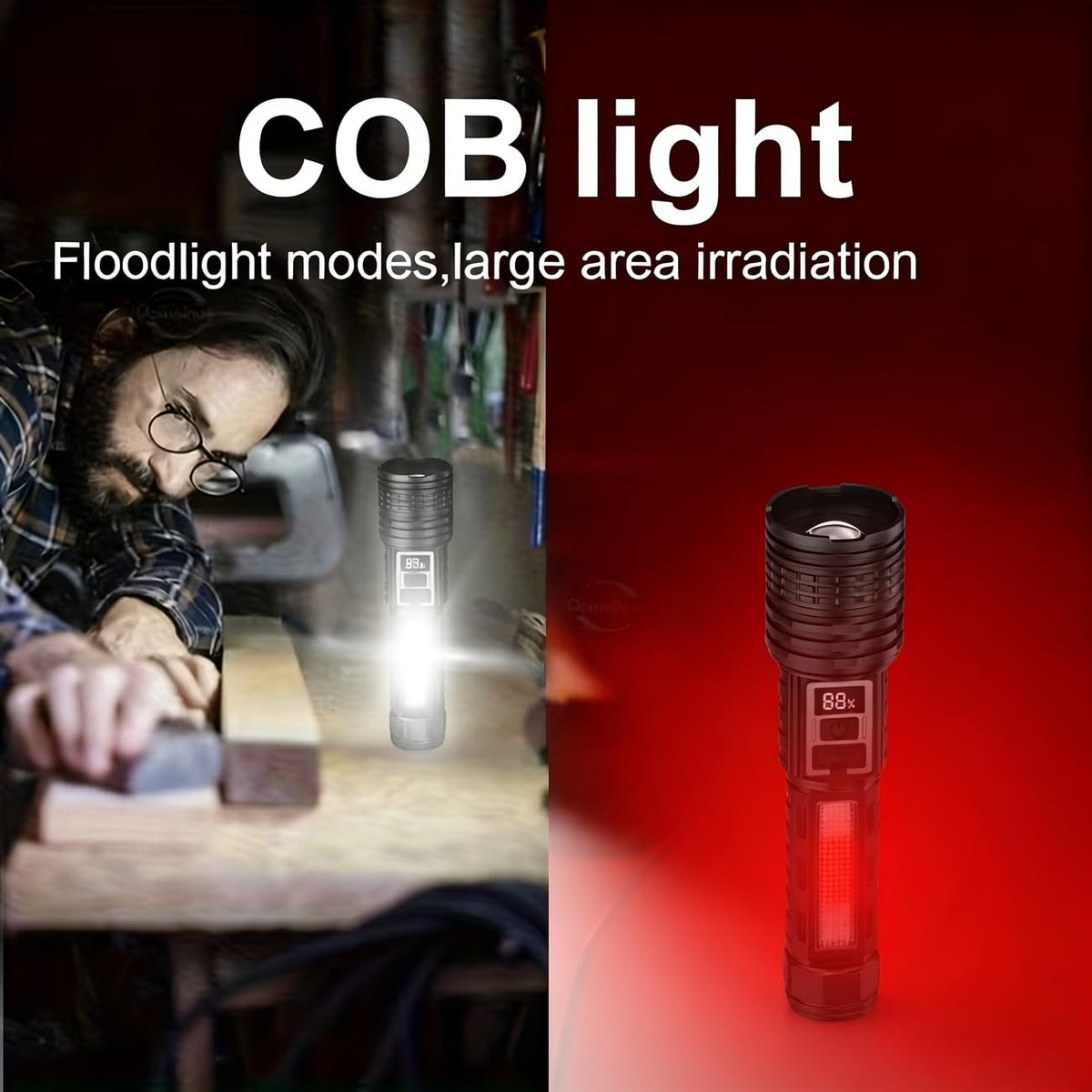 1PC/2PCS high Brightness Rechargeable LED flashlights, with a Total of 7 Modes, COB Side Light - red Blue Flash with Digital Display Function, Gift Box Set, Suitable for Emergency situations (2)