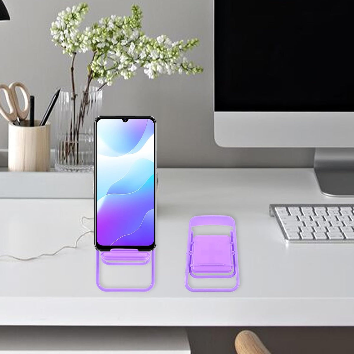 Beaupretty 10 Pack Creative Purple Foldable Chair-Shaped Phone Stands - for Home & Office