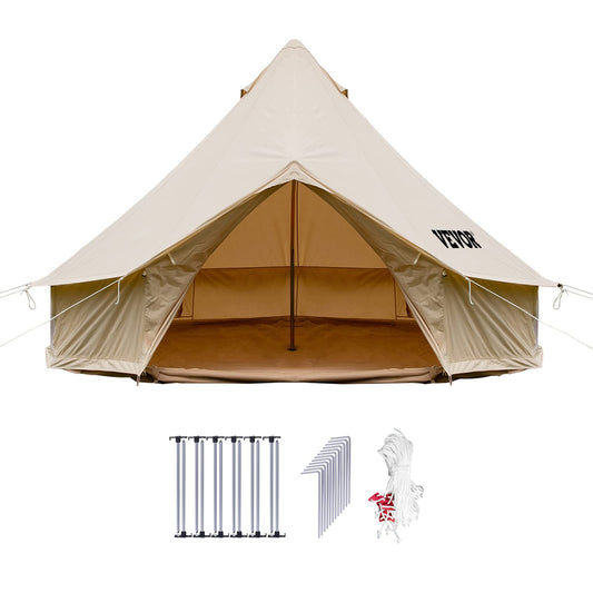 Happybuy Canvas Bell Tent, 4 Seasons Breathable 100% Cotton Canvas Yurt Tent - w/Stove Jack, 13.1ft / 4m Luxury Glamping Tent Waterproof Canvas Tents for Family Camping Outdoor Hunting Party