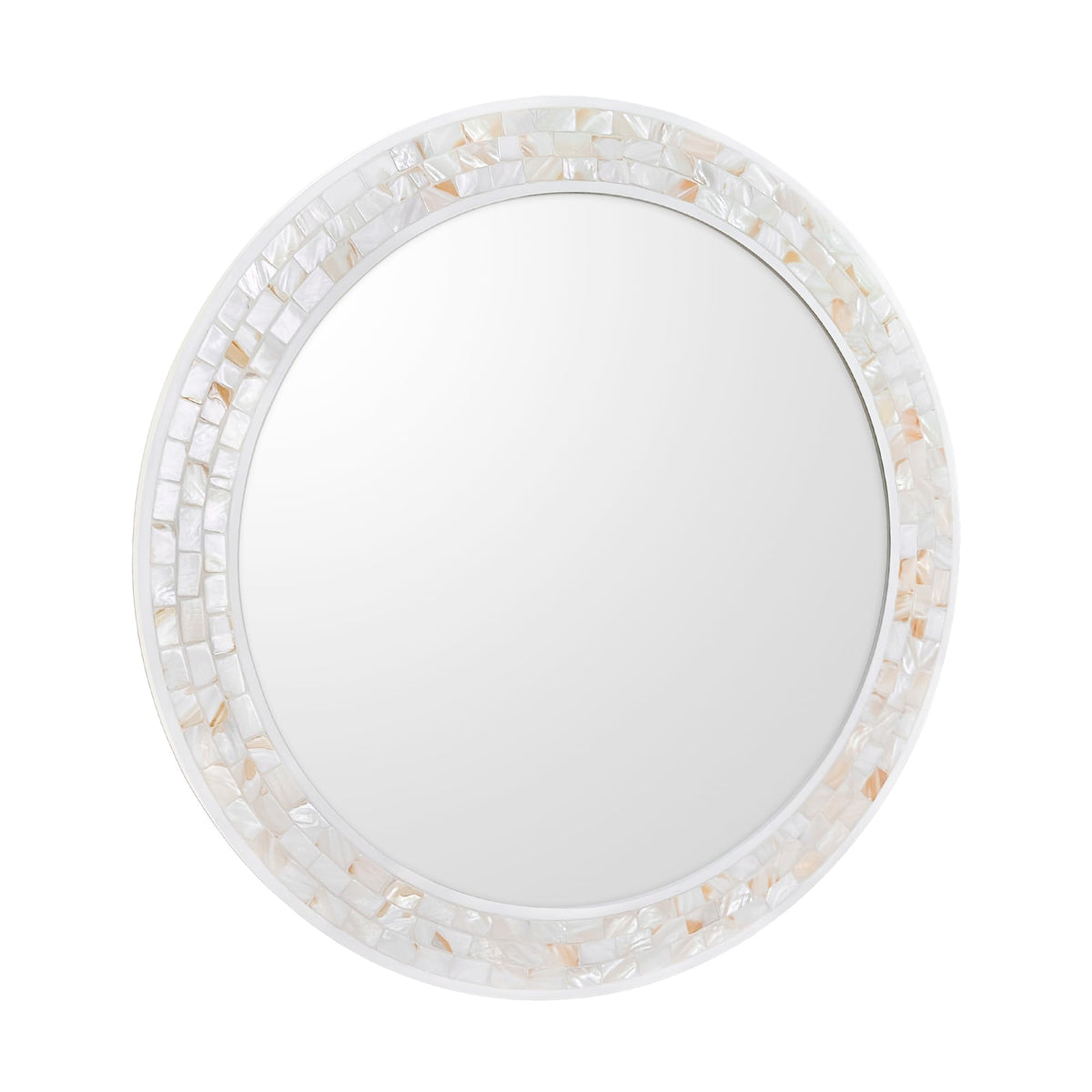 DUQIMO Mosaic Mirrors for Wall 30 Inch, Natural Mother of Pearl Inlay White Framed Round Mirror for Bathroom, Bedroom or Entryway